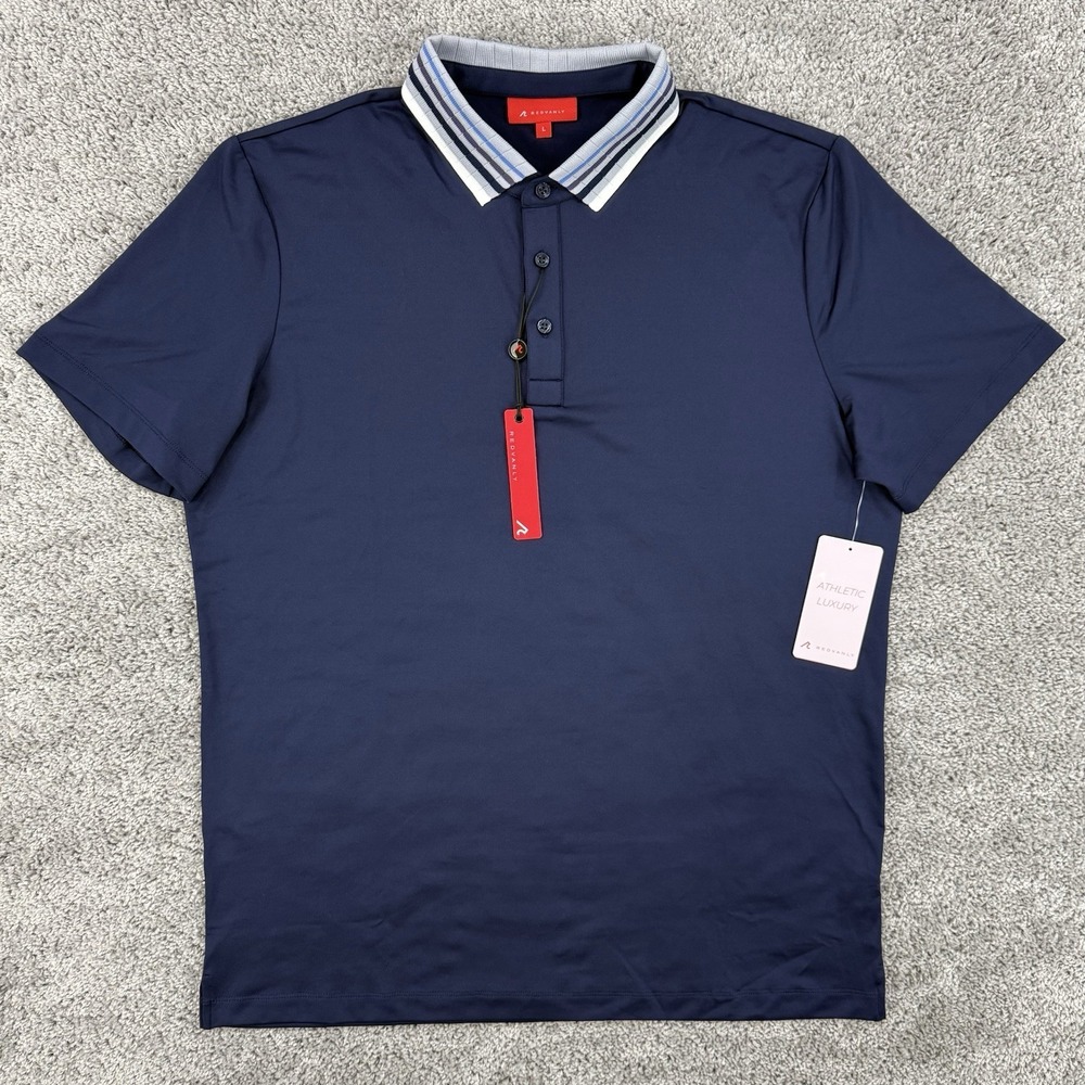 Redvanly Polo Men L Midnight Navy NWT Mael Short Sleeve Performance Stretch Golf